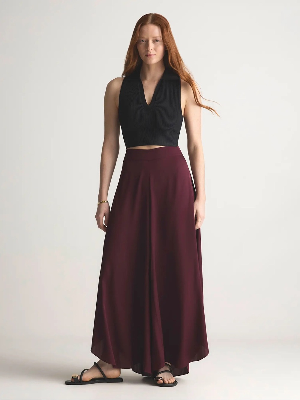Quince Washable Stretch Silk Palazzo Pants in wine tasting red